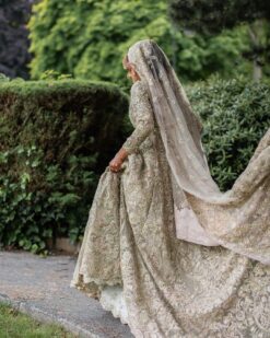 IVORY  WEDDING LONG TRAIL BRIDAL LEHENGA WITH LONG TRAIL - DN-1892