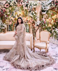 WEDDING LONG TRAIL BRIDAL GOWN WITH RUFFLE AND EMBELLISHMENT - DN-1934