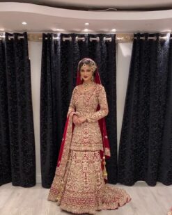 Traditional Red Designer Bridal long Trail Lehenga with Peplum and Embellishment - DN-1415