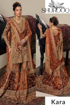 Golden Copper Farshi Gharara – Heavy Zardozi Handwork Wedding & Bridal Party Wear Suit - DN-1009
