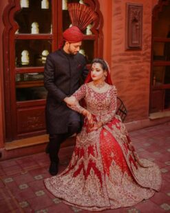 Red Designer Bridal Lehenga with Embroidered Split Jacket - DN-1499