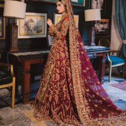 TRADITIONAL RED LONG KAMEEZ WITH TRAIL LEHENGA WITH HAND WORK - DN-1920