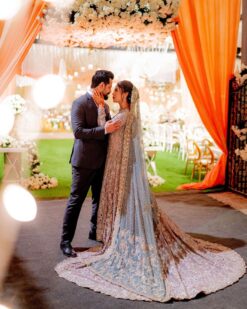 Designer Pakistani wedding Waleema Long Trail Anarkali with Lehenga and Embellishment - DN-1493
