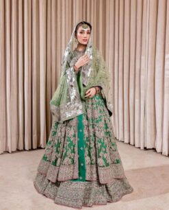Green Designer Reception and Wedding Split Jacket with Lehenga and Embellishment - DN-1490