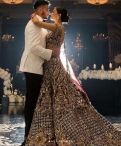 Kshkin Designer Long Trail Bridal Lehenga Maroon Darker Golden emblishment New Dress - DN-2069