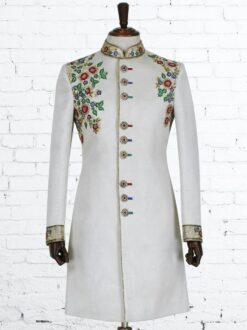 Men’s Ivory Sherwani Embroidered Wedding Indo Western Coat Groom Ethnic Outfit – DN-3007