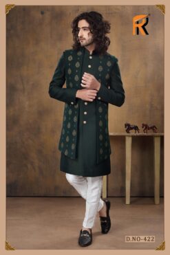 Reception dark green and half jacket groom sherwani - DN-2039