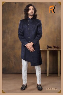 Indo Western Royal Blue Groom Sherwani - DN-2036