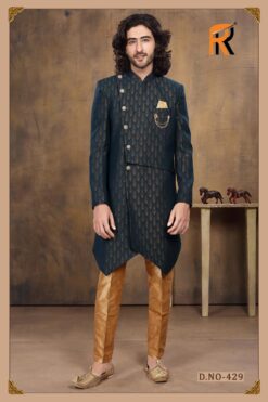 Wedding Indo Western Greenish Groom Sherwani - DN-2035