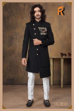 Attractive Black Shiny Indo Western Groom Sherwani - DN-2034