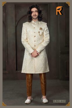 White and Golden groom sherwani - DN-2052