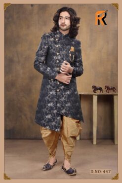 Fancy Indo Western Dark Grey Groom Sherwani - DN-2033