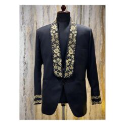 Designer Partywear Blue Tuxedo Suit with Golden Embroidery - DN-1317