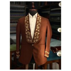 Reception Designer Brown Tuxedo suit with embroidery - DN-1318