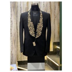 Designer Black Men New Collection of Tuxedo Suit with Golden embroidery - DN-1319