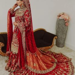 Red Designer Bridal Pakistani Long Trail Lehenga with Embroidered Kurti - DN-1561