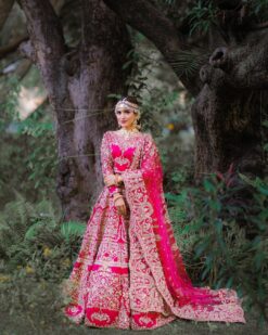 Pink Designer Pakistani Bridal Anarkali with Embroidered Skirt - DN-1559