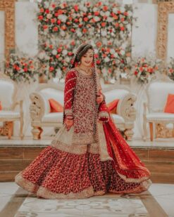 Red and Golden Designer Bridal  Pakistani Bridal Sharara with Embroidery - DN-1541