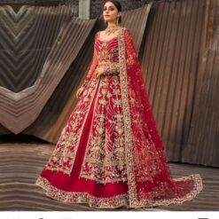 Red Designer Bridal Long Split Anarkali with Lehenga and Embellishment - DN-1553