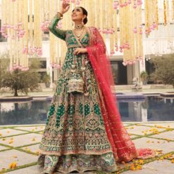 Designer Green Pakistani Bridal Anarkali with Skirt For Waleema - DN-1558