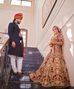 Pakistani Red Bridal Gown with Golden Embroidery - DN-1513