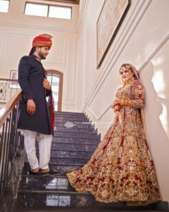 Pakistani Red Bridal Gown with Golden Embroidery - DN-1513