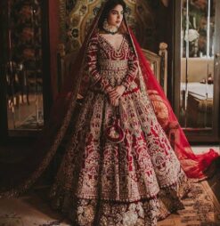 Maroon Classy Pakistani Designer Anarkali with Lehenga and Embellishment - DN-1436