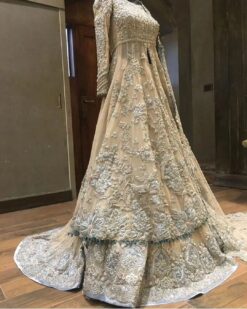 Golden Classy Designer Wedding and Reception Anarkali with lehenga with embroidery - DN-1335
