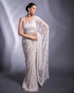 Gorgette Partywear Designer Saree with Embroidery Bespoke made to order - DN-1289