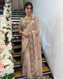 Light Pink  Partywear and Wedding Designer Saree with Embroidery Bespoke made to order - DN-1294