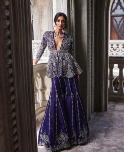 Purple Designer Partywear Gaarara with split Peplum with Embroidery Bespoke - DN-1265