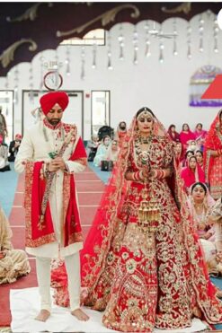 Punjabi Bride Long Veil Red Shadi Jora Fully Handmade Embellishment Lehenga Choli Anarkali Dress New - DN-2066