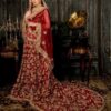 Bridal Red Long Trail Lehenga with Golden Embroidery - DN-2012