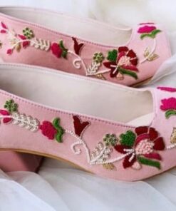 women and girls Baby pink party wear mid heels sandal with beautiful embroidery - DN-2063