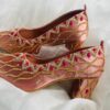 light brown wedding mid heels sandal with handmade embroidery - DN-2059