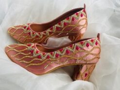 light brown wedding mid heels sandal with handmade embroidery - DN-2059