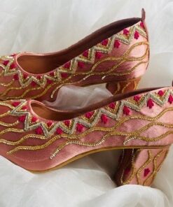 light brown wedding mid heels sandal with handmade embroidery - DN-2059
