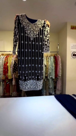 Designer Blue Partywear long kurti with Pant Palazzo and Embellishment - DN-1454