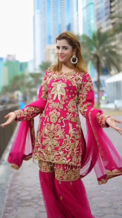 Pink Designer Indian and Pakistani wedding Garara with Embroidery - DN-1402