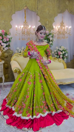 Designer Indian wedding and Reception lehenga with Crop top and Embellishment - DN-1379