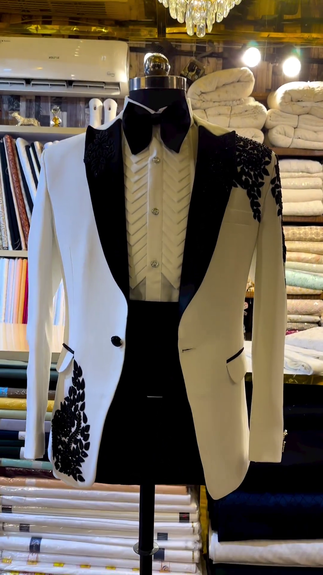 White Designer Partywear and Reception Tuxedo Suit with Embroidery Bespoke Made to order - DN-1290