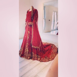 Red Pakistani Designer Bridal Embroidered Split Anarkali with Lehenga - DN-1562